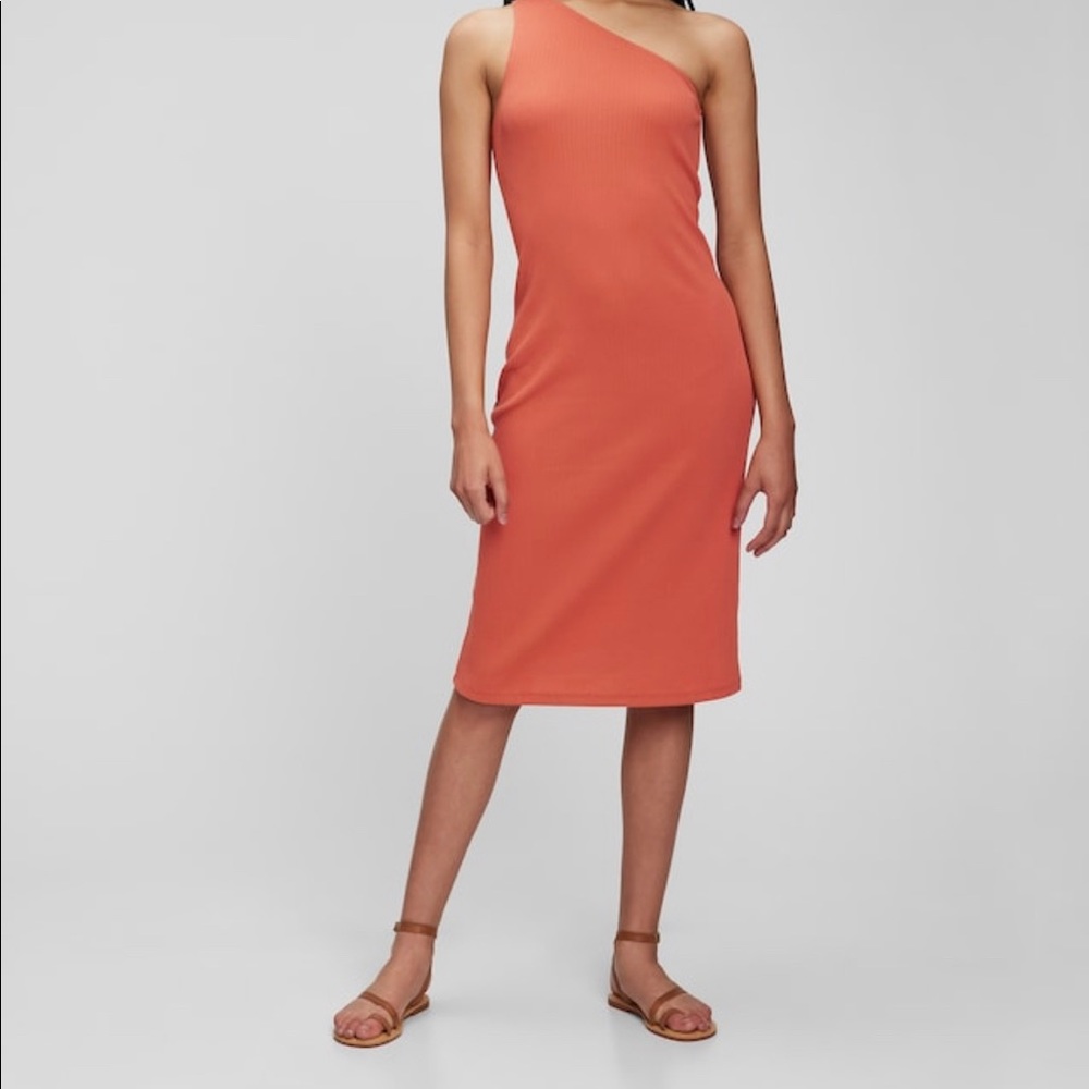 Rib One Shoulder Midi Dress